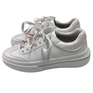 Skechers Court &‎ Classics White Sneakers Pearl Trim Rose Gold Sz 8 Bridal Wear
